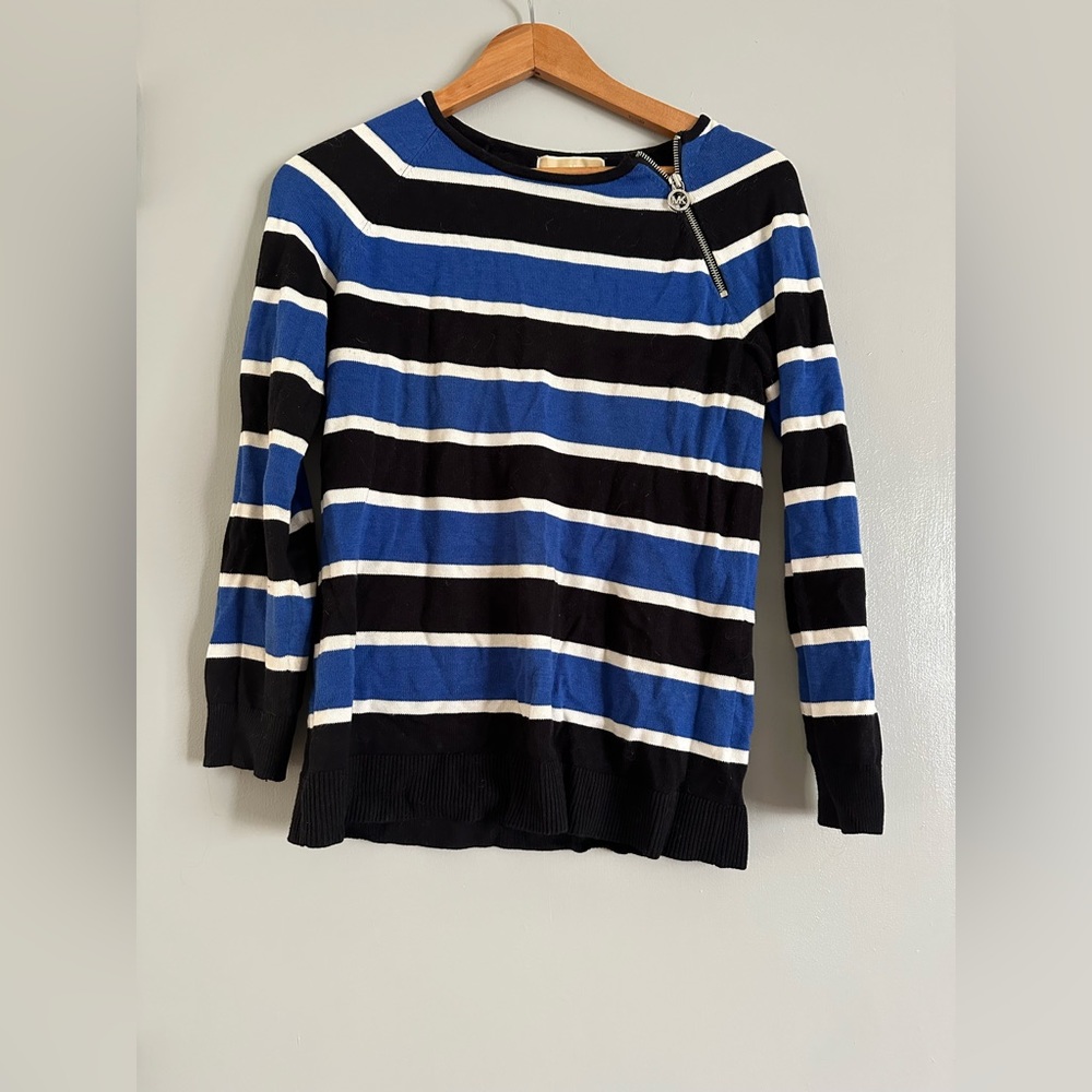 Michael Kors striped sweater with zipper on shoulder